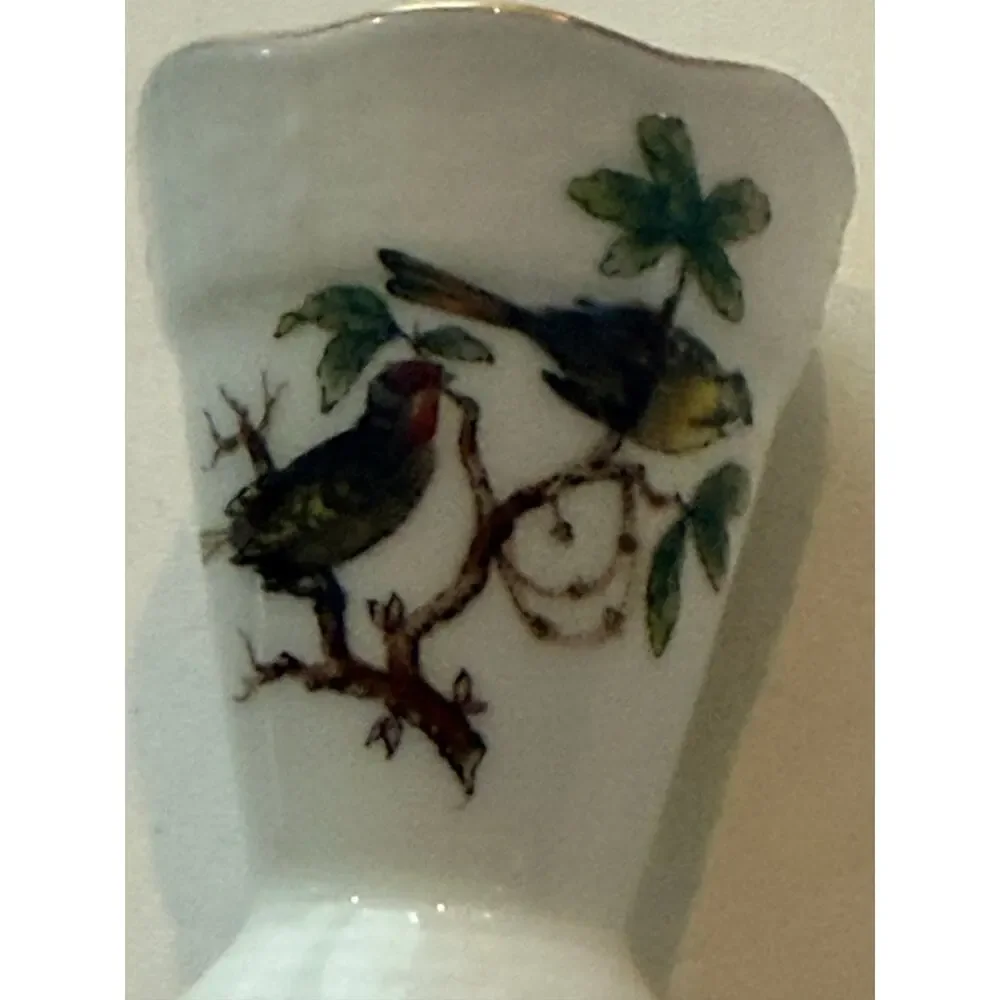 Herend Rothschild Bird Mini Vase Pair 280 RO Hand Painted Porcelain Gold Trim